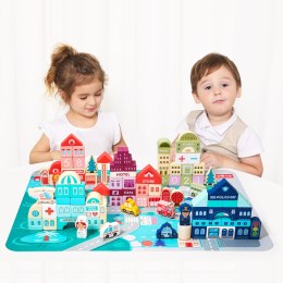 Drewniane klocki edukacyjne miasto mata 121 sztuk ECOTOYS ECOTOYS