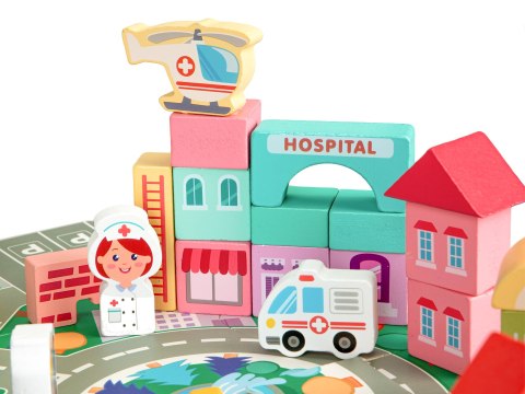 Drewniane klocki edukacyjne miasto mata 121 sztuk ECOTOYS ECOTOYS Drewniane klocki edukacyjne miasto mata 121 sztuk ECOTOYS ECOTOYS
