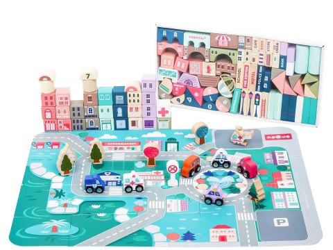 Drewniane klocki edukacyjne miasto z matą 115 szt ECOTOYS ECOTOYS Drewniane klocki edukacyjne miasto z matą 115 szt ECOTOYS ECOTOYS