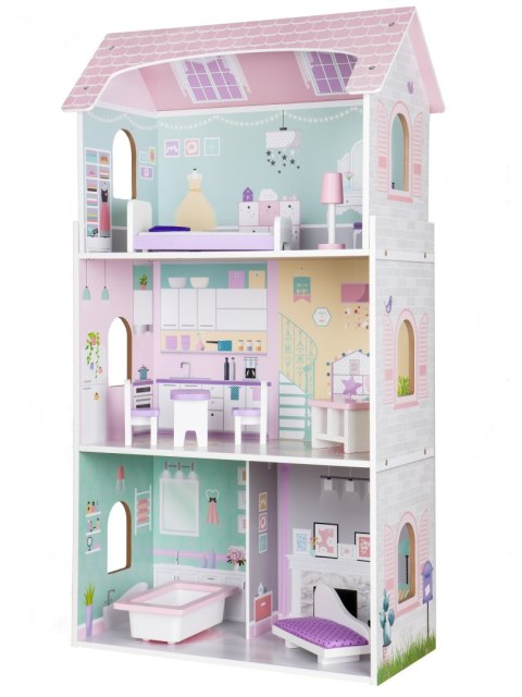 Drewniany domek dla lalek + mebelki wysoka rezydencja Jagodowa ECOTOYS ECOTOYS Drewniany domek dla lalek + mebelki wysoka rezydencja Jagodowa ECOTOYS ECOTOYS