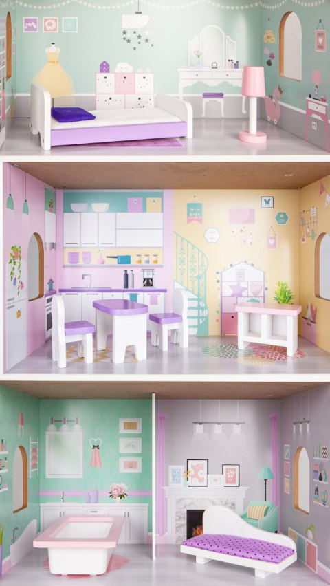 Drewniany domek dla lalek + mebelki wysoka rezydencja Jagodowa ECOTOYS ECOTOYS Drewniany domek dla lalek + mebelki wysoka rezydencja Jagodowa ECOTOYS ECOTOYS