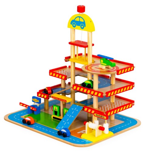 Duży drewniany garaż z windą + autka ECOTOYS ECOTOYS Duży drewniany garaż z windą + autka ECOTOYS ECOTOYS