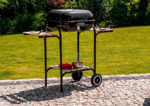 Duży grill ogrodowy z pokrywą regulacja rusztu drewniane półki MultiGarden MultiGarden Duży grill ogrodowy z pokrywą regulacja rusztu drewniane półki MultiGarden MultiGarden