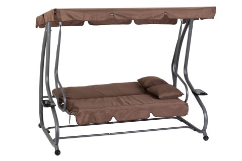 Huśtawka ogrodowa rozkładana 3-osobowa 2w1 poduszki brązowa MultiGarden MultiGarden