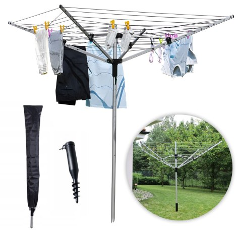 Suszarka ogrodowa na pranie 60 m powierzchni suszenia świder do montażu + pokrowiec gratis ModernHome ModernHome Suszarka ogrodowa na pranie 60 m powierzchni suszenia świder do montażu + pokrowiec gratis ModernHome ModernHome