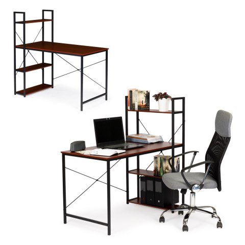 Biurko komputerowe drewniane regał z półkami loft ModernHome Biurko komputerowe drewniane regał z półkami loft ModernHome