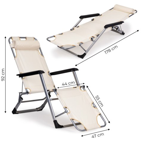 Leżak fotel ogrodowy plażowy składany 2w1 leżanka beżowy MultiGarden MultiGarden Leżak fotel ogrodowy plażowy składany 2w1 leżanka beżowy MultiGarden MultiGarden