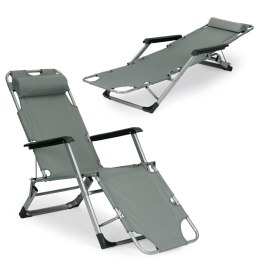 Leżak fotel ogrodowy plażowy składany 2w1 leżanka szary MultiGarden MultiGarden