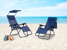 Leżak ogrodowy plażowy regulacja oparcia ruchomy daszek MultiGarden - niebieski MultiGarden