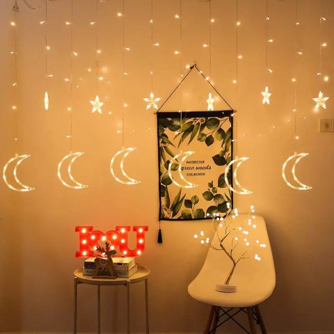 Lampki księżyce gwiazdki świąteczne światełka kurtyna 96LED MULTISTORE Lampki księżyce gwiazdki świąteczne światełka kurtyna 96LED MULTISTORE