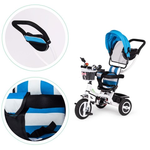 Rower trójkołowy obracany daszek wytrzymałe gumowe koła niebieski ECOTOYS ECOTOYS Rower trójkołowy obracany daszek wytrzymałe gumowe koła niebieski ECOTOYS ECOTOYS