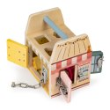 Drewniana kostka edukacyjna, sorter klockami cztery zamki, uchwyt ECOTOYS