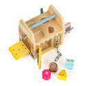 Drewniana kostka edukacyjna, sorter klockami cztery zamki, uchwyt ECOTOYS