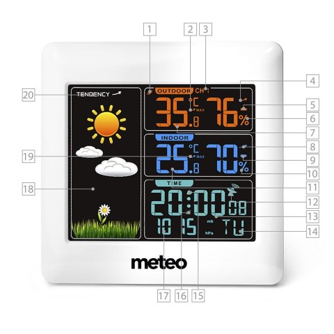 Stacja pogodowa METEO SP93 z DCF i pogodynką + czujnik METEO Stacja pogodowa METEO SP93 z DCF i pogodynką + czujnik METEO