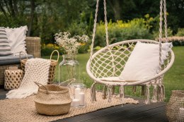 Fotel wiszący Boho huśtawka ogrodowa z poduszką ModernHome