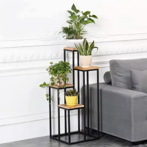 Kwietnik regał na kwiaty ozdoby 4 półki metal MDF jasny orzech ModernHome ModernHome Kwietnik regał na kwiaty ozdoby 4 półki metal MDF jasny orzech ModernHome ModernHome
