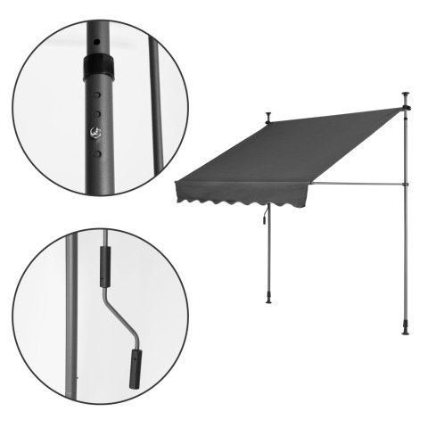 Markiza przeciwsłoneczna balkonowa 200x120 cm regulacja wysokości wodoodporna korbka ręczna szara MultiGarden MultiGarden Markiza przeciwsłoneczna balkonowa 200x120 cm regulacja wysokości wodoodporna korbka ręczna szara MultiGarden MultiGarden
