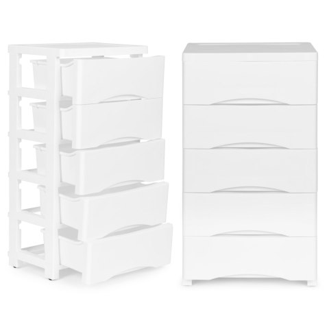 Regał z 5 wysuwanymi szufladami nogi z kółkami - biały ModernHome ModernHome Regał z 5 wysuwanymi szufladami nogi z kółkami - biały ModernHome ModernHome