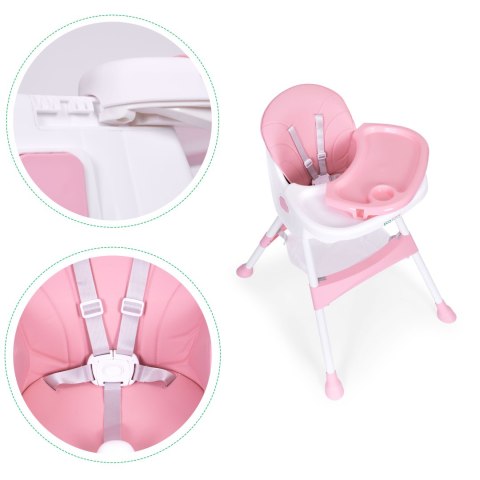 Fotelik krzesełko do karmienia dzieci tacka kosz 5-punktowe pasy różowy ECOTOYS ECOTOYS