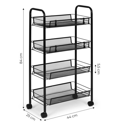Metalowy regał mobliny łazienkowy z 4 półkami kółka czarny ModernHome ModernHome Metalowy regał mobliny łazienkowy z 4 półkami kółka czarny ModernHome ModernHome