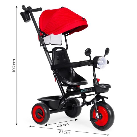 Rowerek trójkołowy dla dzieci spacerówka 3w1 obracane siedzisko daszek czerwony ECOTOYS ECOTOYS Rowerek trójkołowy dla dzieci spacerówka 3w1 obracane siedzisko daszek czerwony ECOTOYS ECOTOYS