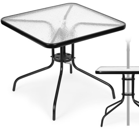 Stolik ogrodowy 80x80 cm na taras ogród balkon szkło hartowane otwór na parasol MultiGarden MultiGarden Stolik ogrodowy 80x80 cm na taras ogród balkon szkło hartowane otwór na parasol MultiGarden MultiGarden