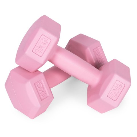 Hantle sześciokątne zestaw 2x1 kg ciężarki do ćwiczeń obciążniki fitness różowe ModernHome ModernHome Hantle sześciokątne zestaw 2x1 kg ciężarki do ćwiczeń obciążniki fitness różowe ModernHome ModernHome