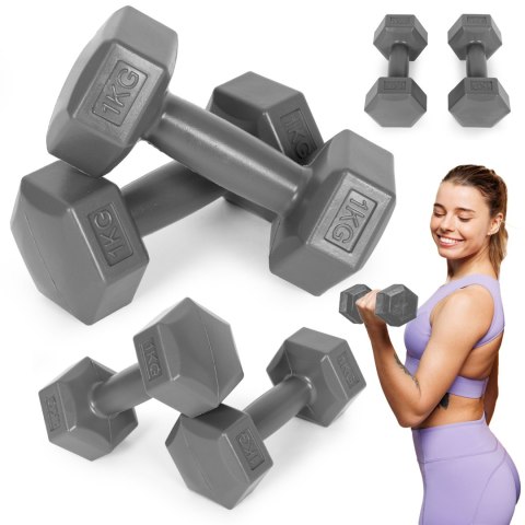 Hantle sześciokątne zestaw 2x1 kg ciężarki do ćwiczeń obciążniki fitness szare ModernHome ModernHome Hantle sześciokątne zestaw 2x1 kg ciężarki do ćwiczeń obciążniki fitness szare ModernHome ModernHome