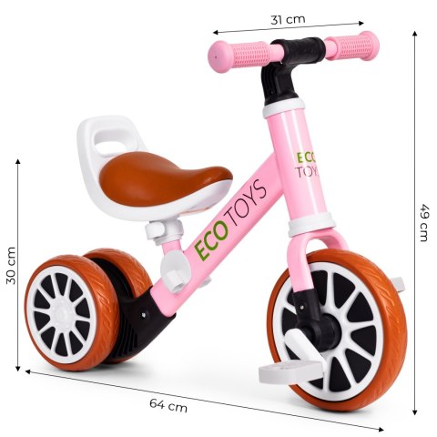 Rowerek trójkołowy biegowy z pedałami 2w1 różowy ECOTOYS ECOTOYS Rowerek trójkołowy biegowy z pedałami 2w1 różowy ECOTOYS ECOTOYS