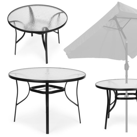 Stolik ogrodowy okrągły 100 cm (105 cm) na taras ogród balkon szkło hartowane otwór na parasol MultiGarden MultiGarden Stolik ogrodowy okrągły 100 cm (105 cm) na taras ogród balkon szkło hartowane otwór na parasol MultiGarden MultiGarden
