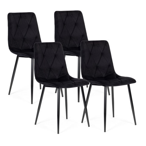 Komplet 4 krzeseł krzesło pikowane welurowe do jadalni i salonu czarne ModernHome ModernHome Komplet 4 krzeseł krzesło pikowane welurowe do jadalni i salonu czarne ModernHome ModernHome