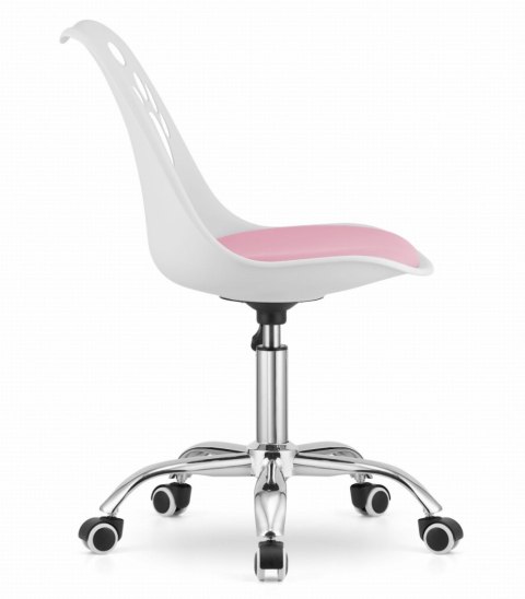 Krzesło PRINT biało-różowe ekoskóra obrotowe chromowana podstawa LEOBERT