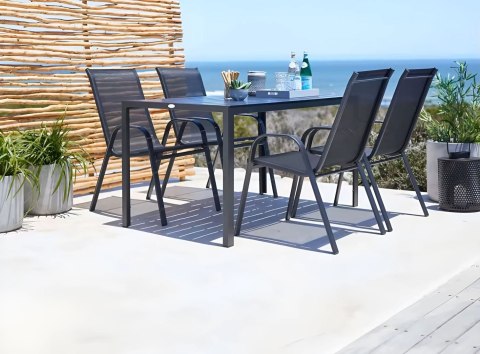 Zestaw komplet 4 krzeseł ogrodowych na taras balkon czarne MultiGarden MultiGarden Zestaw komplet 4 krzeseł ogrodowych na taras balkon czarne MultiGarden MultiGarden