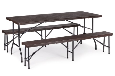 Zestaw cateringowy stół bankietowy 180 cm + 2 ławki brąz ModernHome ModernHome